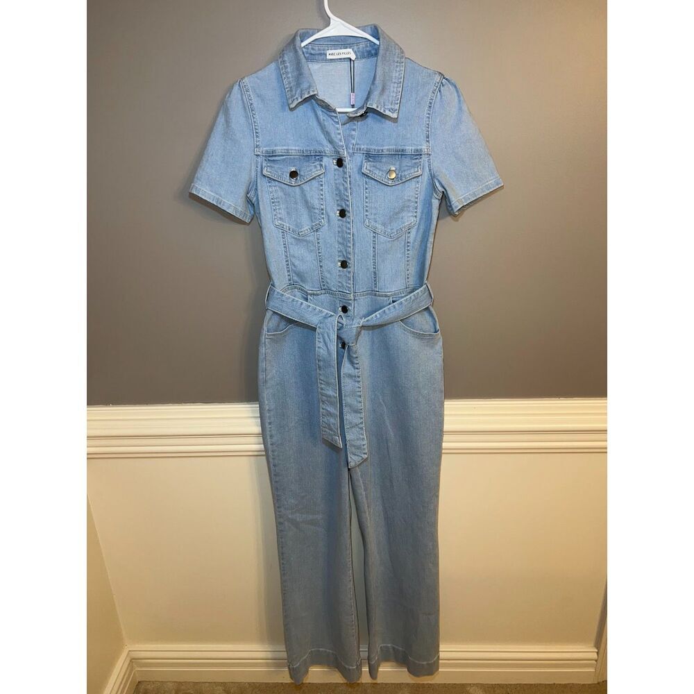 Avec Les Filles light wash denim jumpsuit belted sz 28 - Picture 3 of 7